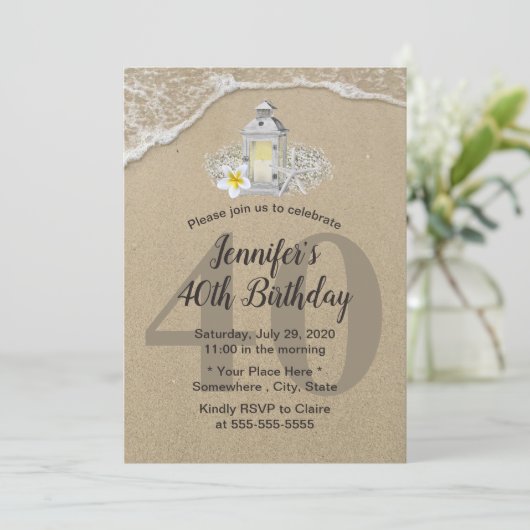 40e verjaardag witte lantern Rustic strand Kaart (Staand voorkant)