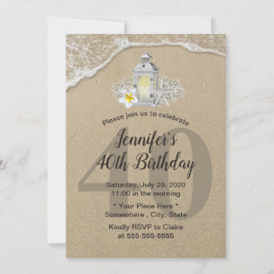40e verjaardag  witte lantern Rustic strand Kaart