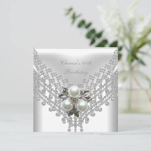40e verjaardag Witte pearl Diamond Jewel Kaart (Staand voorkant)