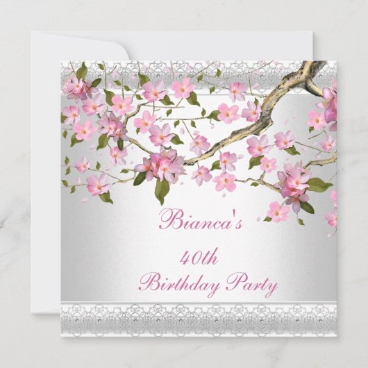 40e verjaardag Witte roze bloesem Kaart (Voorkant)