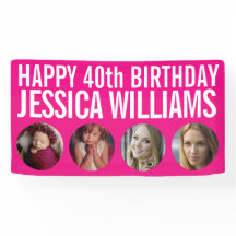 40e verjaardag witte roze vier fotocirkels banner