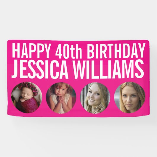 40e verjaardag witte roze vier fotocirkels banner (Horizontaal)