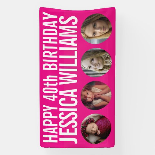 40e verjaardag witte roze vier fotocirkels banner (Verticaal)