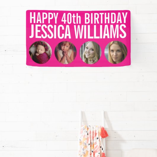 40e verjaardag witte roze vier fotocirkels banner (Insitu)