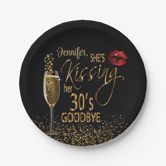 40e verjaardag - Ze kust haar 30's vaarwel Papieren Bordje (Voorkant)