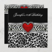 40e verjaardag Zebra Black White Leopard Red Kaart (Voorkant / Achterkant)