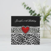 40e verjaardag Zebra Black White Leopard Red Kaart (Staand voorkant)