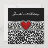 40e verjaardag Zebra Black White Leopard Red Kaart (Voorkant)