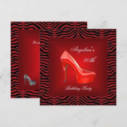 40e verjaardag Zebra Black White Red Shoe Kaart (Voorkant / Achterkant)