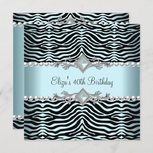 40e verjaardag Zebra Blauwgroen Blauw Wit Pearl Kaart (Voorkant / Achterkant)