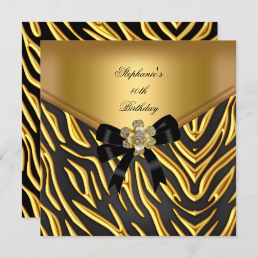40e verjaardag Zebra Gold Black Bow Kaart (Voorkant / Achterkant)