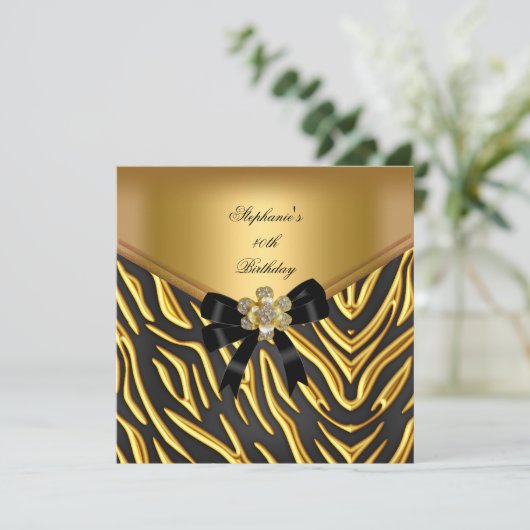 40e verjaardag Zebra Gold Black Bow Kaart (Staand voorkant)