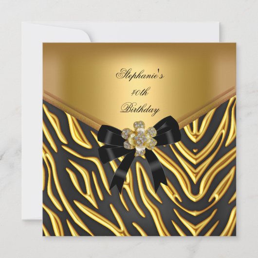 40e verjaardag Zebra Gold Black Bow Kaart (Voorkant)