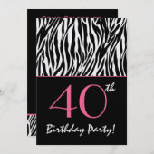 40e verjaardag Zebra Stripes Black White met roze Kaart (Voorkant / Achterkant)
