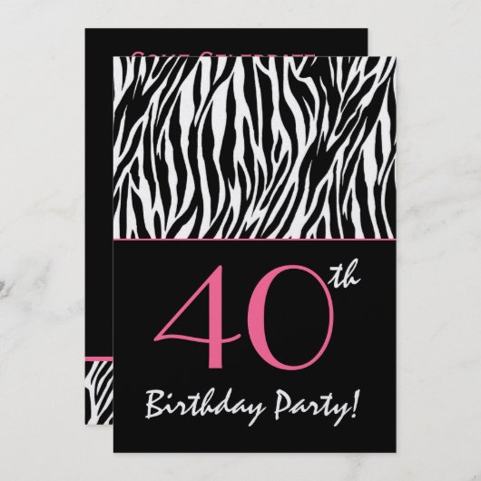 40e verjaardag Zebra Stripes Black White met roze Kaart (Voorkant / Achterkant)