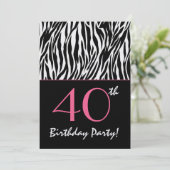 40e verjaardag Zebra Stripes Black White met roze Kaart (Staand voorkant)