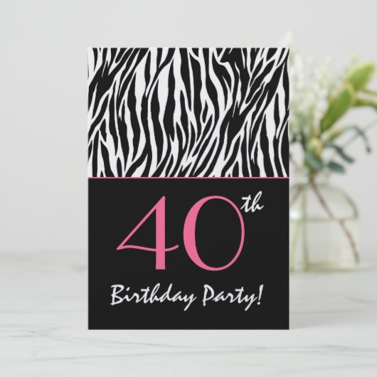 40e verjaardag Zebra Stripes Black White met roze Kaart (Staand voorkant)