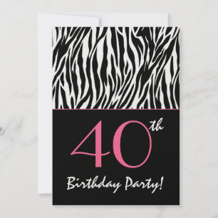 40e verjaardag Zebra Stripes Black White met roze Kaart
