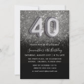 40e verjaardag Zilver & Black Glitter Party Kaart (Voorkant)