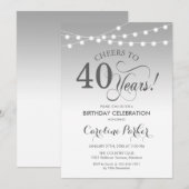 40e verjaardag - Zilver Wit Kaart (Voorkant / Achterkant)