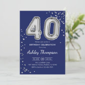 40e verjaardag - Zilveren ballonnen marine Kaart (Staand voorkant)