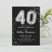 40e verjaardag - Zilveren Ballonnen Zwart Kaart (Staand voorkant)