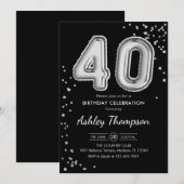 40e verjaardag - Zilveren Ballonnen Zwart Kaart (Voorkant / Achterkant)