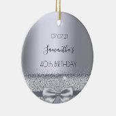 40e verjaardag zilveren glans lint metaalglans keramisch ornament (Rechts)