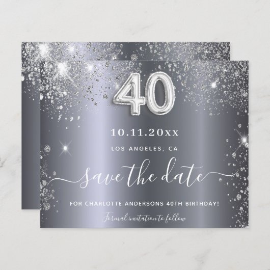 40e verjaardag zilveren glitter Bewaar de datumkaa (Voorkant / Achterkant)