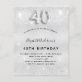 40e verjaardag zilveren glitter budgetuitnodiging flyer (Voorkant)