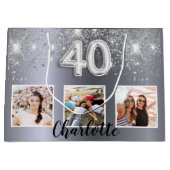 40e verjaardag zilveren glitter foto monogram groot cadeauzakje (Voorkant)