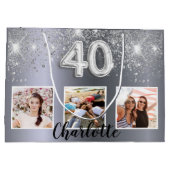 40e verjaardag zilveren glitter foto monogram groot cadeauzakje (Achterkant)