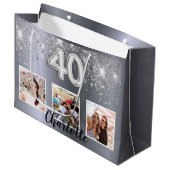 40e verjaardag zilveren glitter foto monogram groot cadeauzakje (Voorkant Gekanteld)