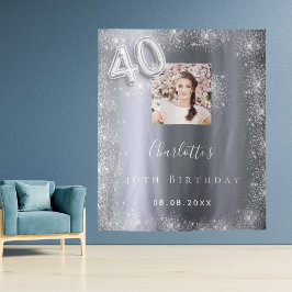 40e verjaardag zilveren glitter foto welkom wandkleed
