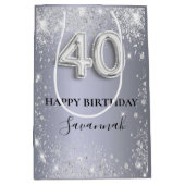 40e verjaardag zilveren glitter naam medium cadeauzakje (Voorkant)