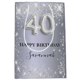 40e verjaardag zilveren glitter naam medium cadeauzakje