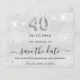 40e verjaardag zilveren glitters save the date flyer