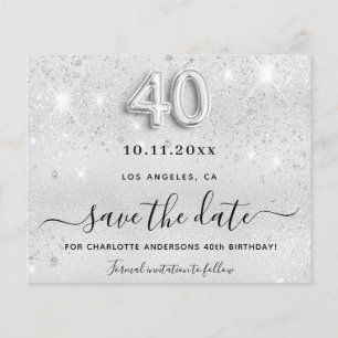 40e verjaardag zilveren glitters save the date flyer