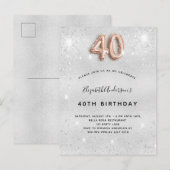 40e verjaardag zilveren gouden glitter uitnodiging briefkaart (Voorkant / Achterkant)