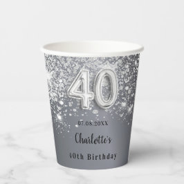 40e verjaardag zilverglitter-monogram papieren bekers