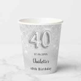 40e verjaardag zilverglitter naam elegant papieren bekers