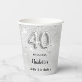 40e verjaardag zilverglitter naam elegant papieren bekers (Voorkant)