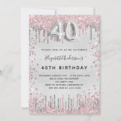40e verjaardag zilverroze metalen glitterstof kaart (Voorkant)