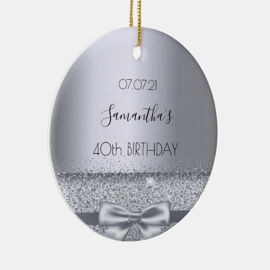 40e verjaardag zilversparkle boog metallisch keramisch ornament (Rechts)