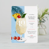 40e verjaardag Zomer Blue Cocktail Party Folie Uitnodiging (Staand Voorkant)