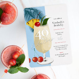 40e verjaardag Zomer Blue Cocktail Party Folie Uitnodiging