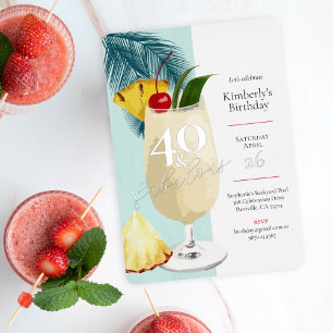 40e verjaardag Zomer Groene Cocktail Party Folie Uitnodiging