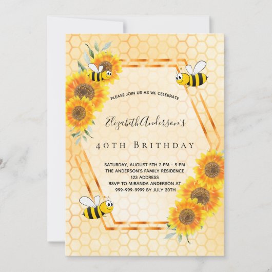 40e verjaardag zonnebloemen geel zomerreces kaart (Voorkant)