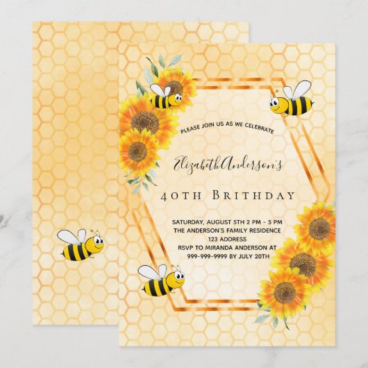 40e verjaardag zonnebloemen geel zomerreces kaart (Voorkant / Achterkant)