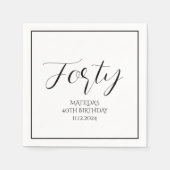 40e verjaardag Zwart Elegant Script Modern Proost Servet (Voorkant)